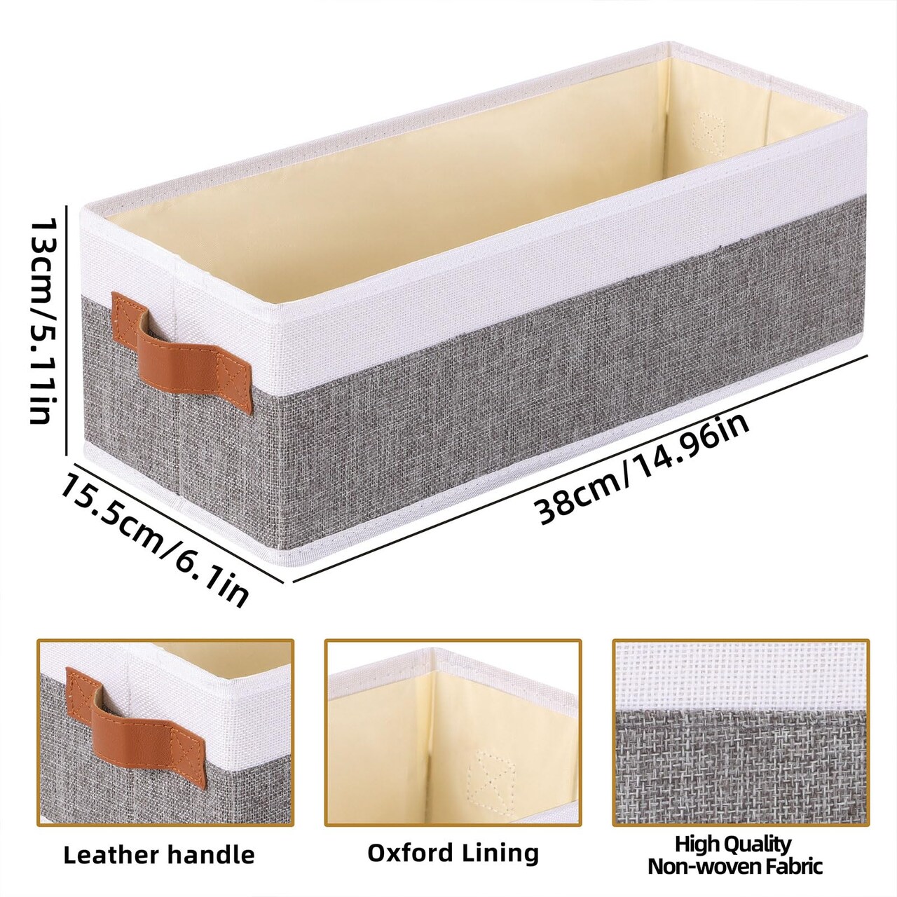 Small Storage Basket 1-Pack,Foldable Open Storage Bins, Storage Boxes with Handles, Fabric Storage Containers (White&Gray,15x6x5in